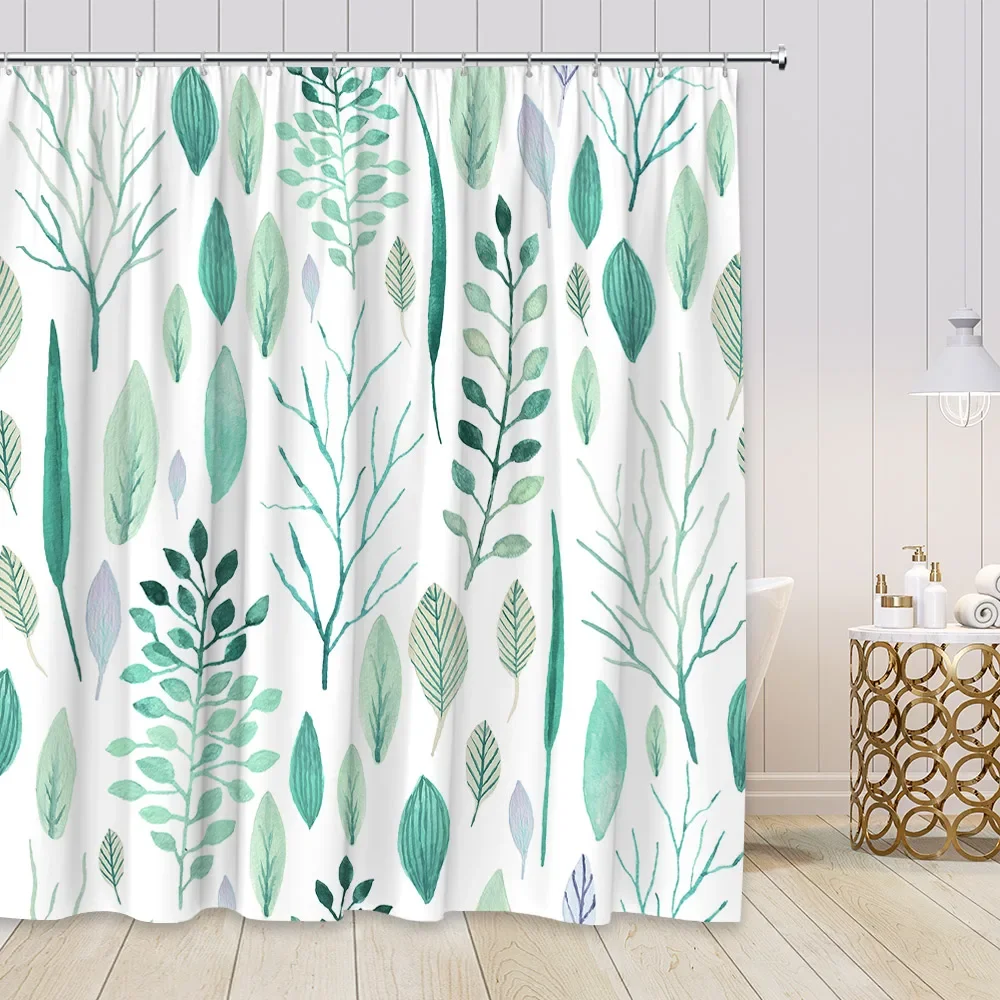 Floral Shower Curtain Leaf Shower Curtain For Bathroom Plants Flower Tropical Leave Bathroom Curtain Fabric with Hooks Washable