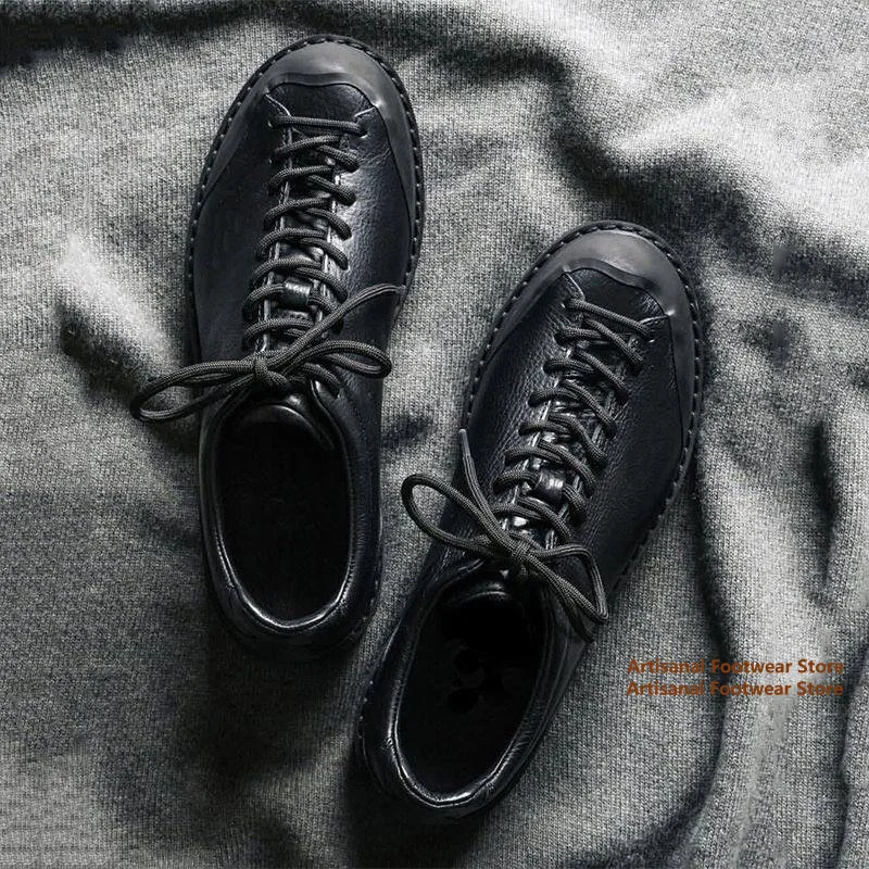 

Black Leather Derby Shoes Men's Thick Height Increasing Outdoor Casual Shoes Retro Lace-Up Round Toe Leather Shoes Men's Shoes