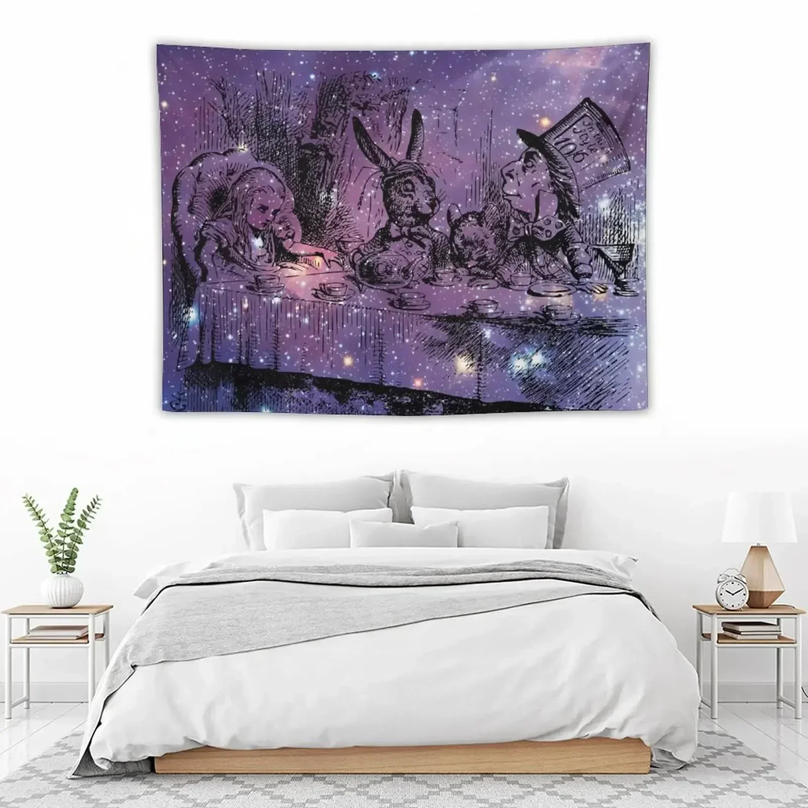 Mad Hatters Tea Party In Space Tapestry Room Decor Esthetische Decoratie Thuis Slaapkamers Decoraties Woondecoratie Tapestry