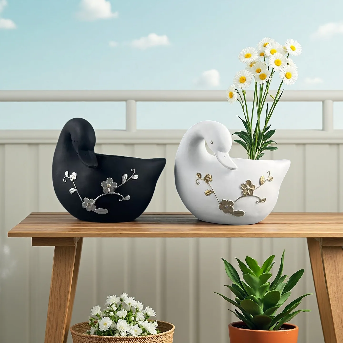 Nordic swan flower pot resin decoration home garden planter creative ornament decoration