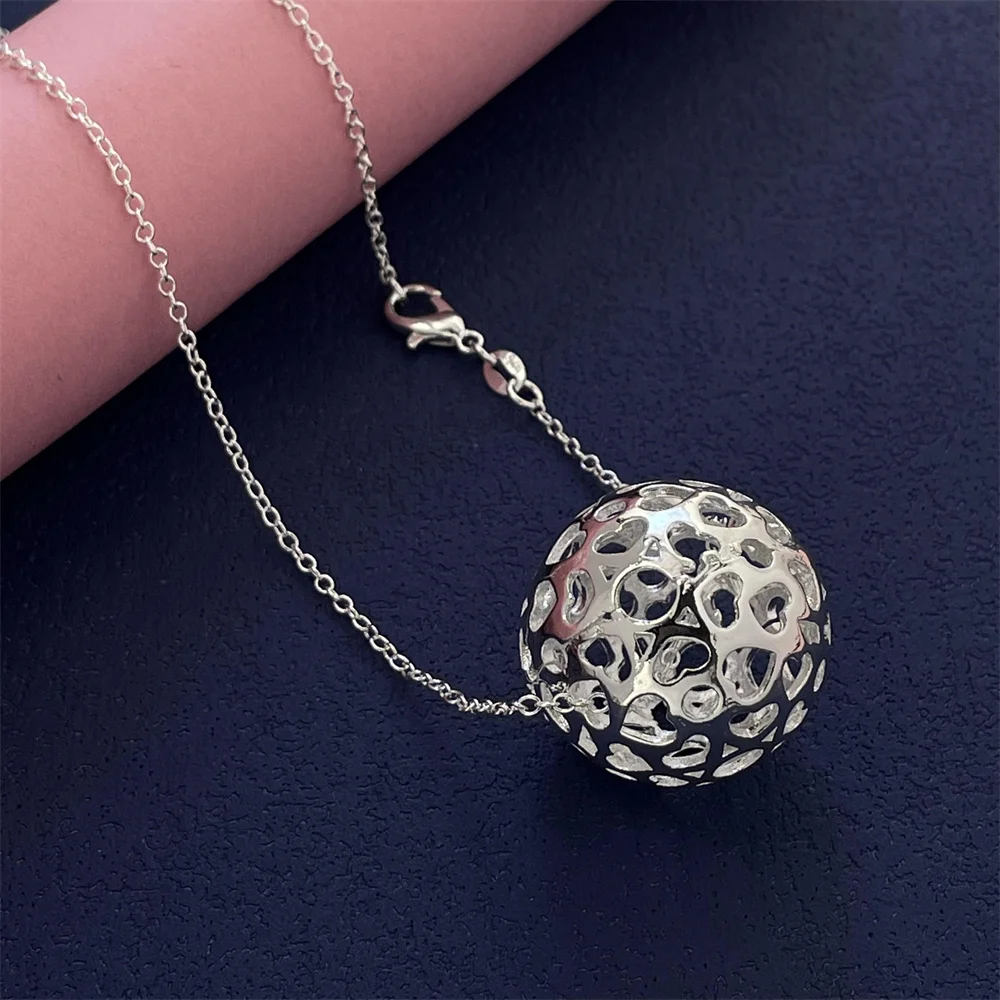 925 Silver Necklace Hollow Ball Pendant, Suitable For Women\'s Daily Wear