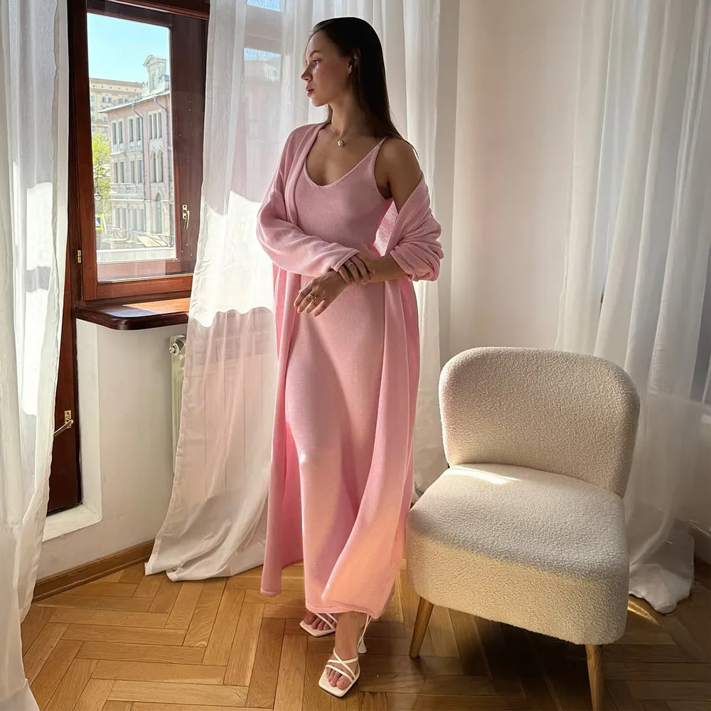 Abito da donna con cinturino cardigan lavorato a maglia di lusso leggero originale primavera e autunno set da donna con scollo a V grembiule dolce ed elastico