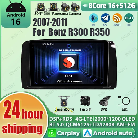 Android 16 Carplay Auto Qualcomm 2K Screen Car Radio Multimedia Player For Mercedes Benz M-Class W163 ML 1997-2005 Stereo GPS BT