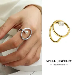Geometric Simple Rings In Stainless Steel With Imitation Pearl 18k Gold Plated No Tarnish Ring For Women Minimalist Female Ring