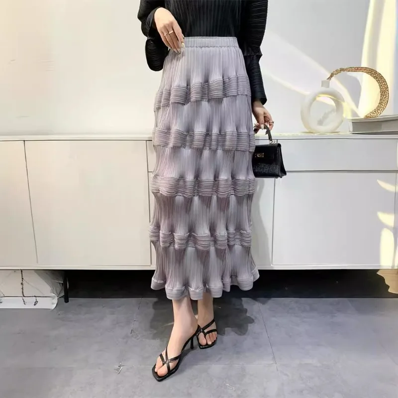 Miyake Pleated 2024 Summer New Wave Irregular Half Skirt Loose and Casual Design for Women's Half Skirt