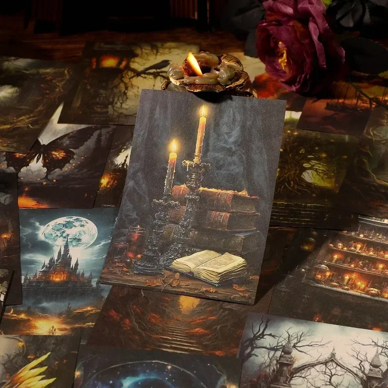 20Sheets Material Paper Moonlight Fantasia Gothic Decoration Retro Collage Notes Handbook Background Scrapbook 14*10CM