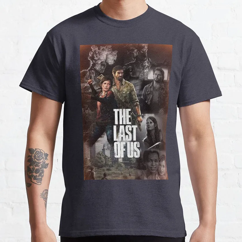 Vintage survival horror video game The Last of Us graphic t shirts for men 100% cotton plus size clothes tops