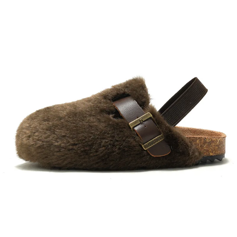 Children's cork sandals fall winter new boys home warm plush slippers girls comfortable soft bottom fur sandals