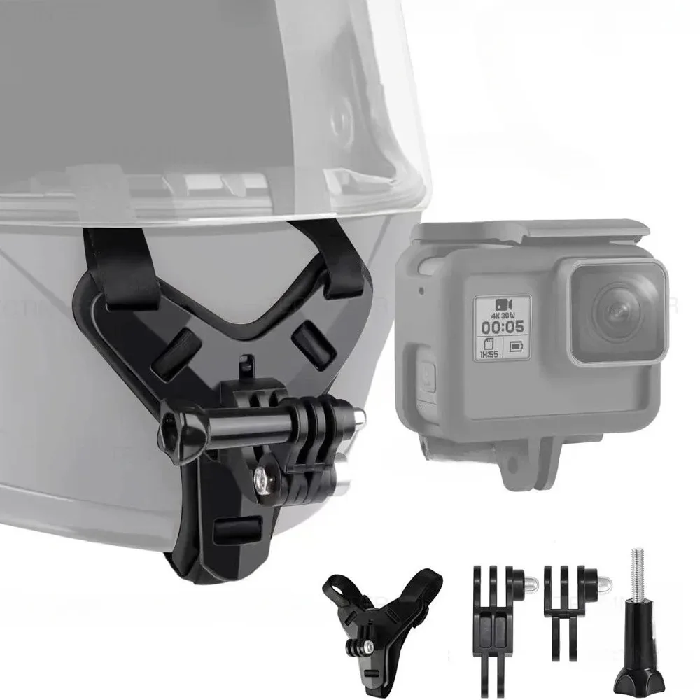 Motorcycle Helmet Chin Strap Mount, Universal Action Camera Bracket for GoPro Hero 13-8 DJI Osmo Insta360 SJCAM AKASO