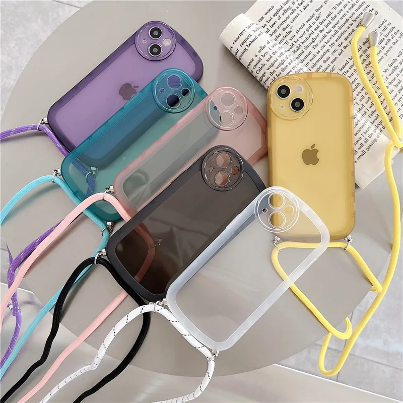 

Necklace Lanyard Transparent Soft Phone Case For Samsung Galaxy A51 A52S A53 A72 A73 J4 J6 Plus J2 J7 Prime M33 Protection Cover