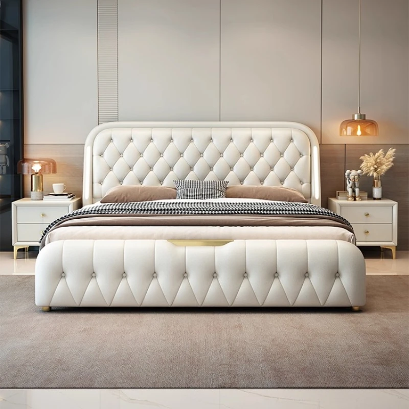 

200x220cm Wood Double Bed Headboard Night Lamp King Size Queen Modern Bed Home Frames Luxury Twin Aesthetic Bedroom Furniture