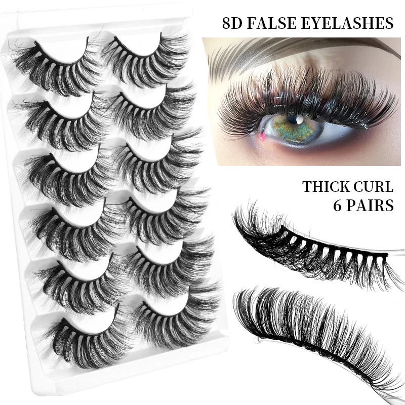 6 Pairs Mink Lashes Natural Long Eyelashes Dramatic Fake Eyelash Faux Cils Volume Eyelash Extensions 8D False Lashes