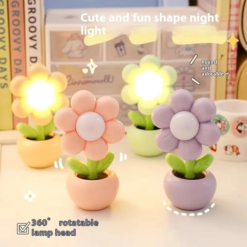 Flower Table Lamp, Mood Light, Mini Cute Creative Decorative for Bedroom Nightstand Desk Shelf Room Decor Graduation Gift