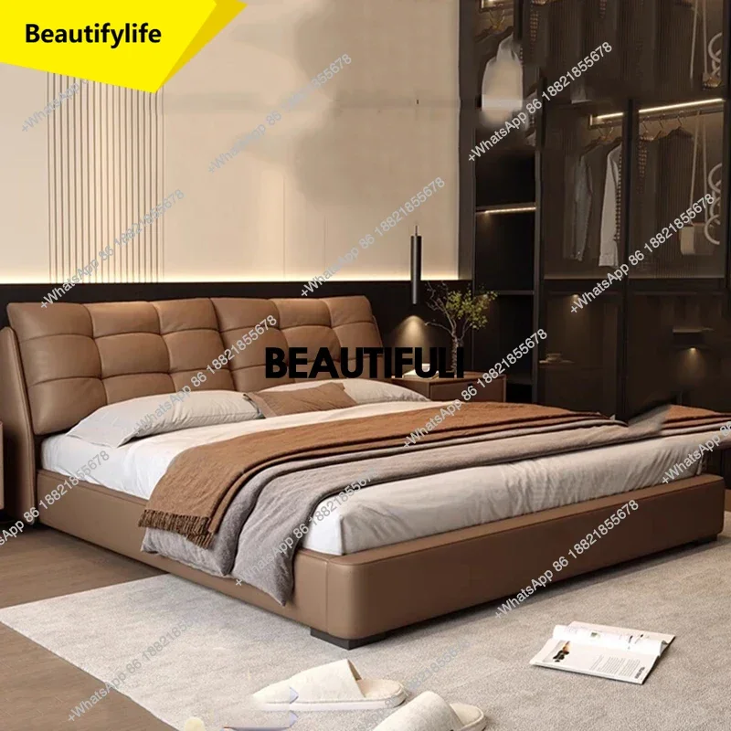 

A15 Vintage Backrest Double Bed Leather Girls Designer Platform Frame Double Bed Queen Twin Adult Cama Matrimonial Home Furnitur