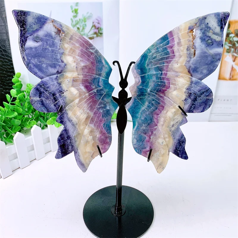 

Natural Fluorite Butterfly Wings High-Quality Crystal Healing Gemstone Feather Statue Home Decor Mineral Reiki Energy 1pair