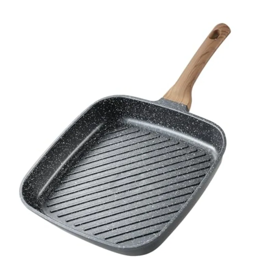 

11 Inch Nonstick Grill Pan for Steak with Premium Granite Nonstick Coating Square Grill Skillet Ideal for Indoor Outdoor Cookin
