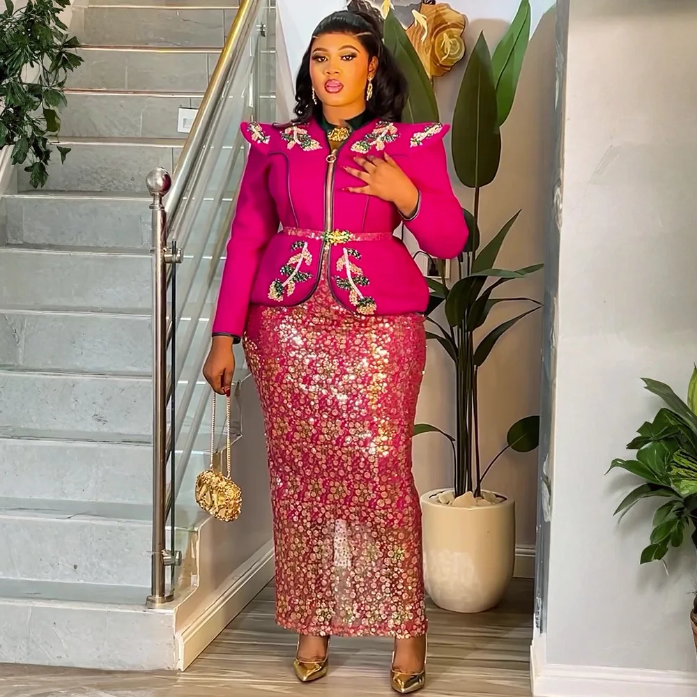 

Африканская одежда для женщин больших размеров: комплекты из 2 предметов (топы и юбки) в стиле дашики и анкара с пайетками для свадеб и вечеринок, коллекция 2026