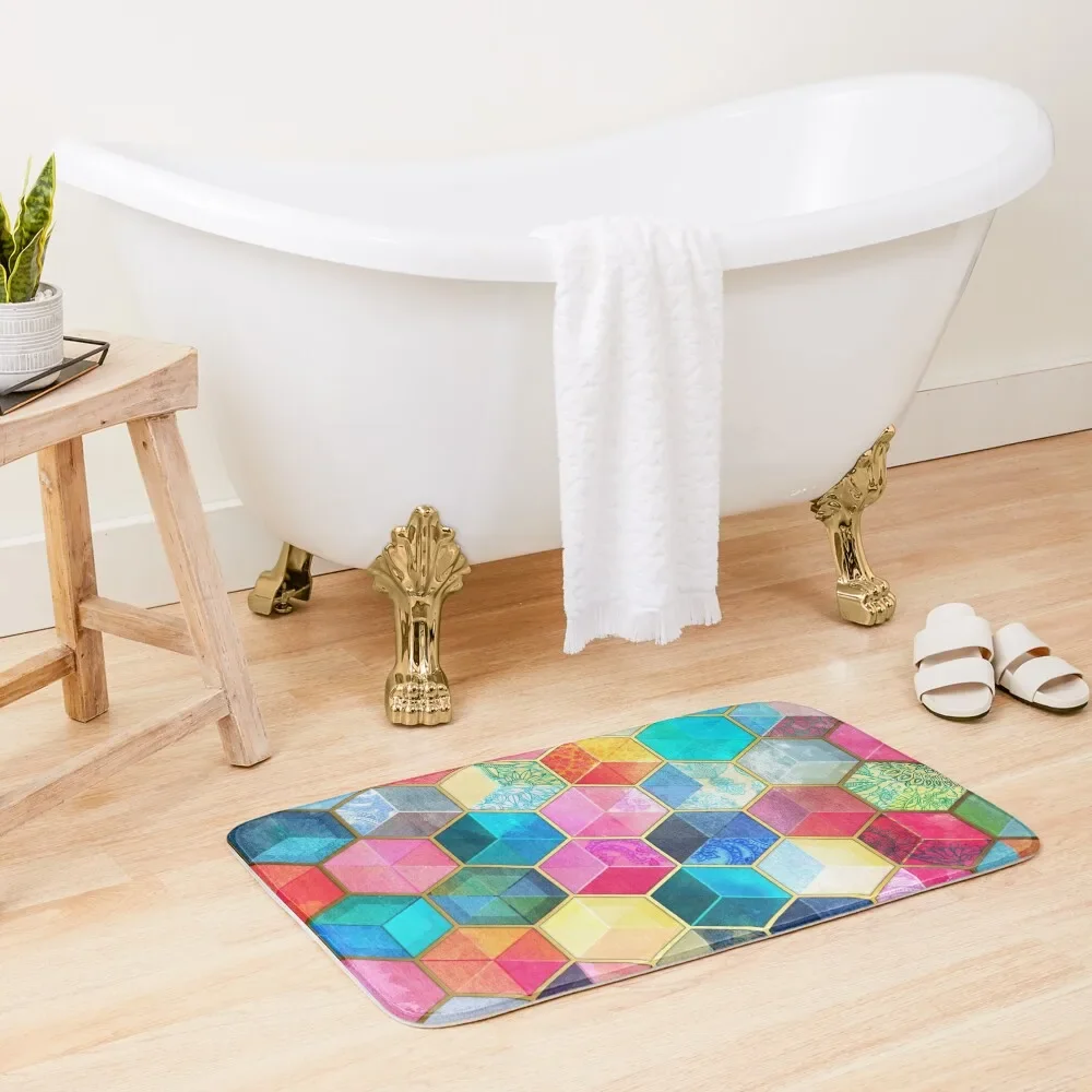 

Crystal Bohemian Honeycomb Cubes - colorful hexagon pattern Bath Mat Foot Bathroom Bathroom Rugs And Set Hallways Mat