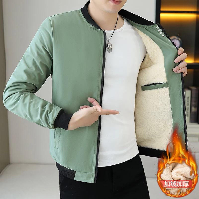 New autumn and winter jacket, men's solid color plus cashmere plus fashion casual coat