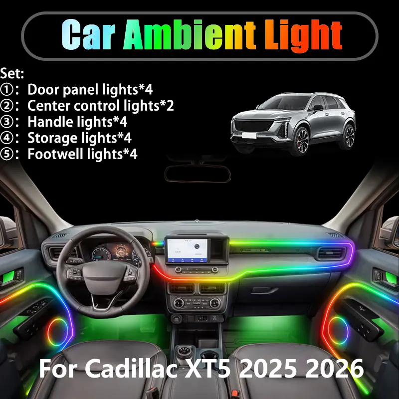

Для Cadillac XT5 2025 2026 SUV 2/18 в 1, автомобильное окружающее освещение, светодиодный багажник, внутренние светодиодные фонари, USB RGB, ансамбль, стример, автозапчасти