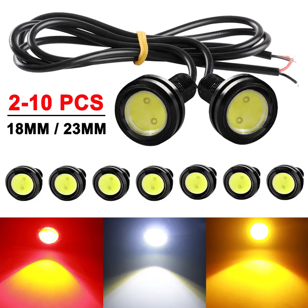 2/10 PCS 18MM/23MM Car Eagle Eye LED Light 12V Daytime Running Light DRL Auto Parking Singal Lapms For Motorcycle Car Red Yellow