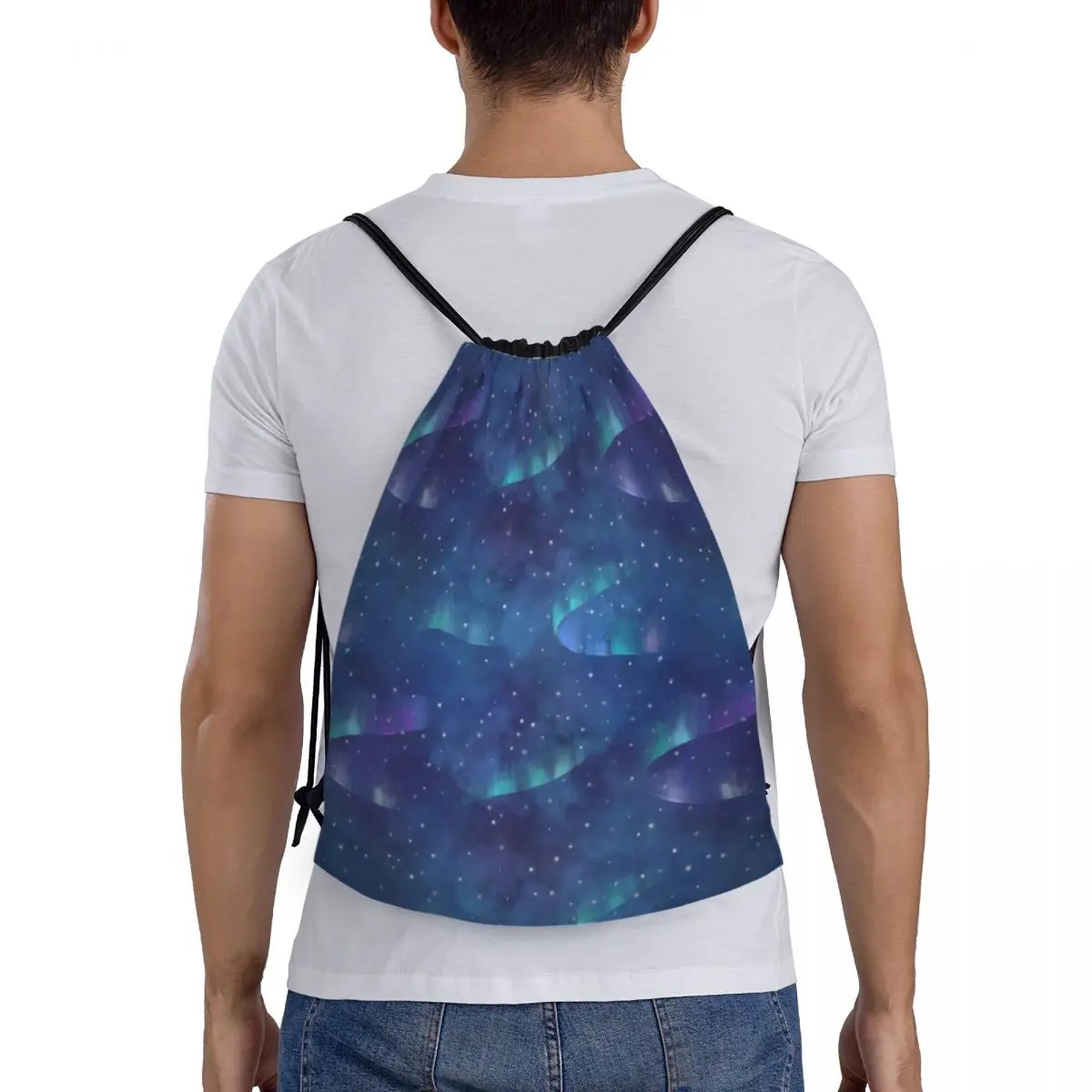 

Aurora Borealis Backpacks Fashion Portable Drawstring Bags Sports Bag Book Bags For Travel Students
