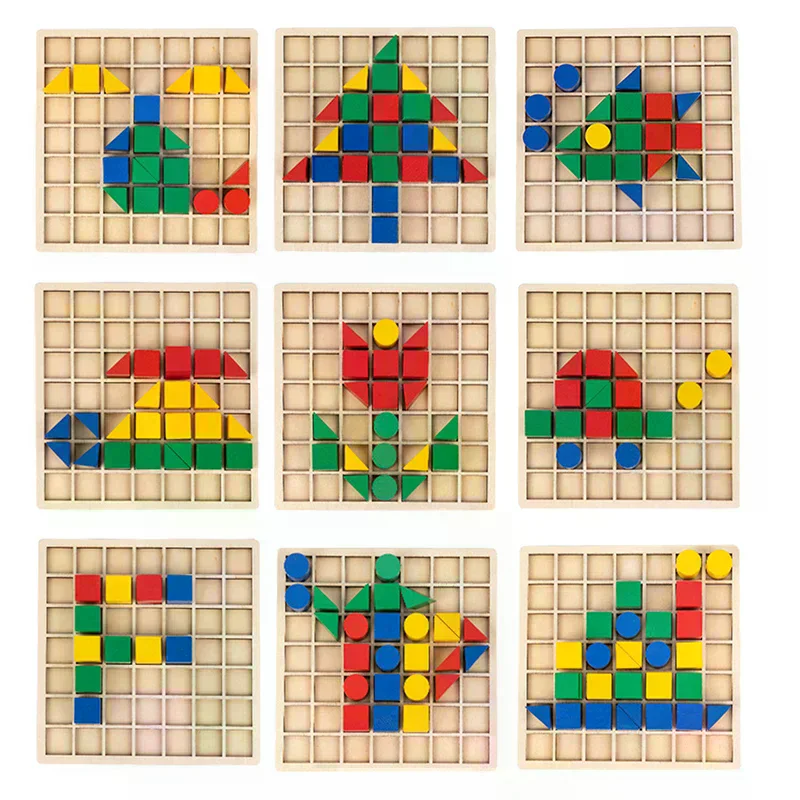 나무로 만든 창의적인 블록 퍼즐 어린이 몬테소리 색상 모양 맞추기 조기 교육 교구 어린이 지능 게임