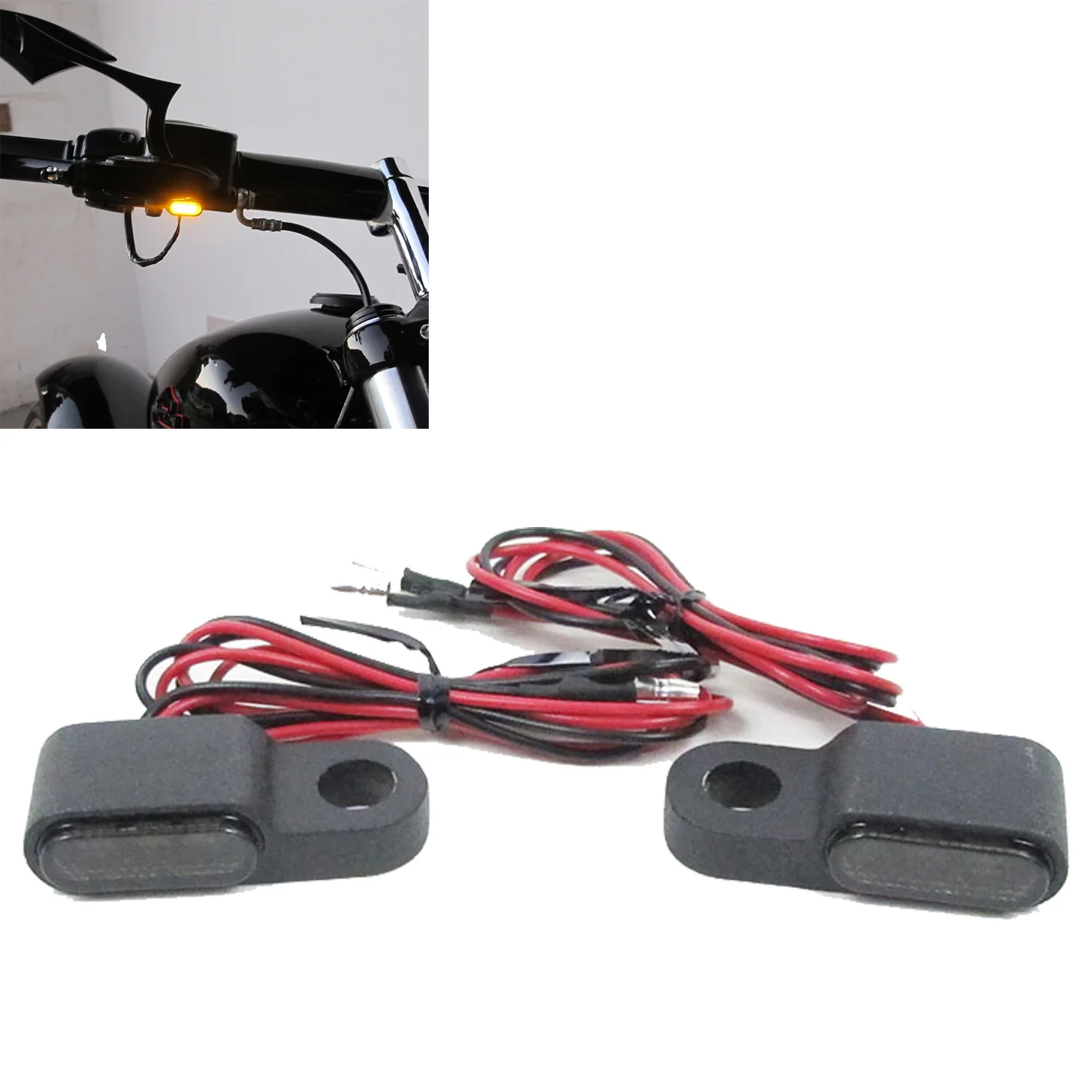 

Black Front LED Mini Handlebar Turn Signals Lighting For Harley Touring Softail Dyna Sportster