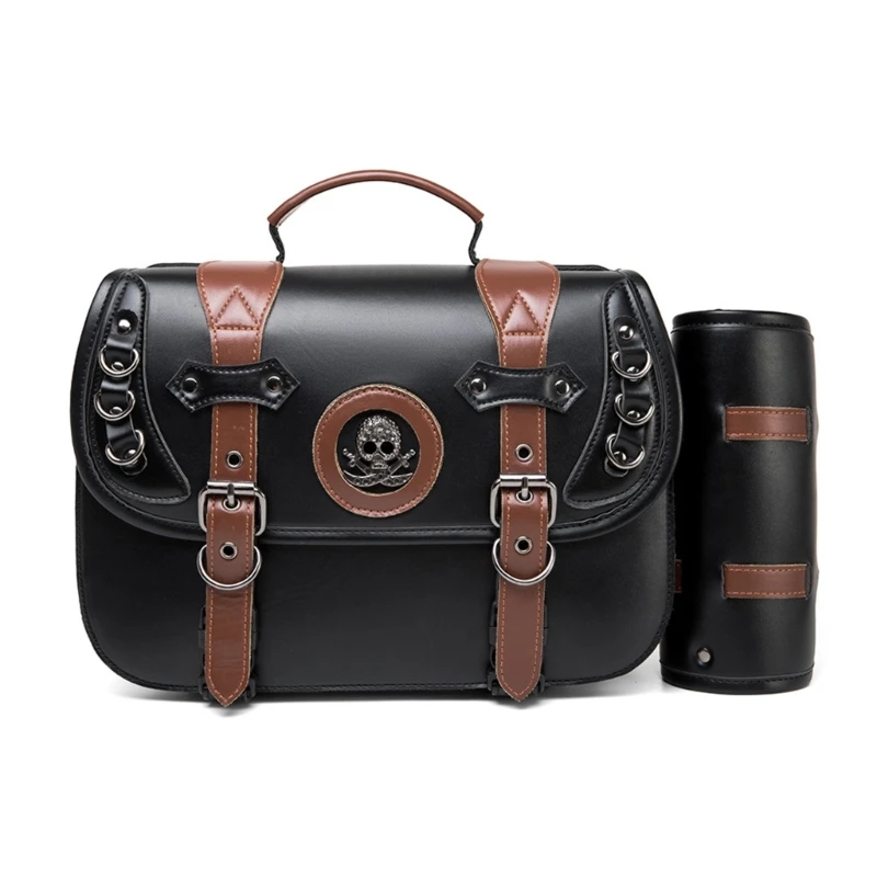 652F Large Capacity Motorcycle Saddlebags PU Leather Waterproof Side Bag Vintage Style Side Bag for Bike  Enthusiasts