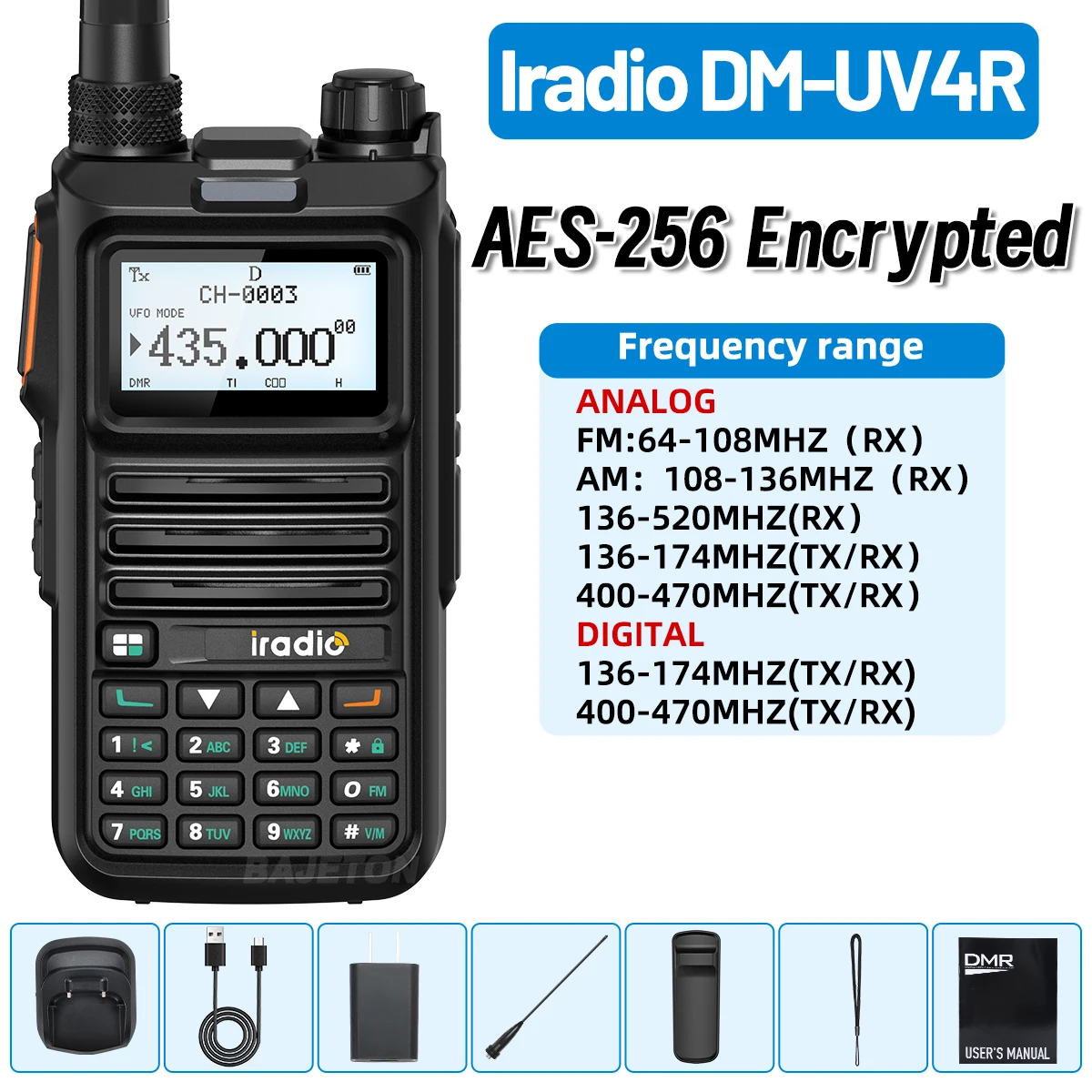 Iradio R-5000 DMRデジタル無線機 5W 美品 フルセット Iradio DM-UV4R DMR デジタル アナログ トランシーバー AES-256 暗号化