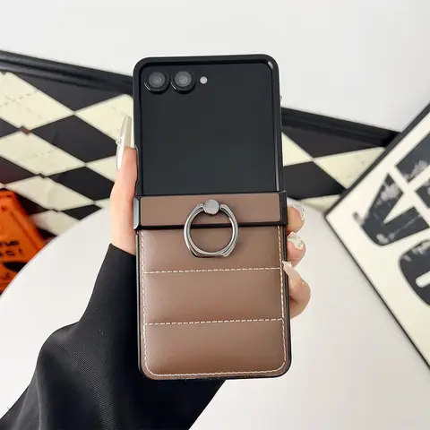 Leather Down Jacket Phone Case for Samsung Galaxy Z Flip7 Flip5 Flip6 ZFlip7 6 5 4 3 Flip7 FE Ring Holder Hinge Protective Cover