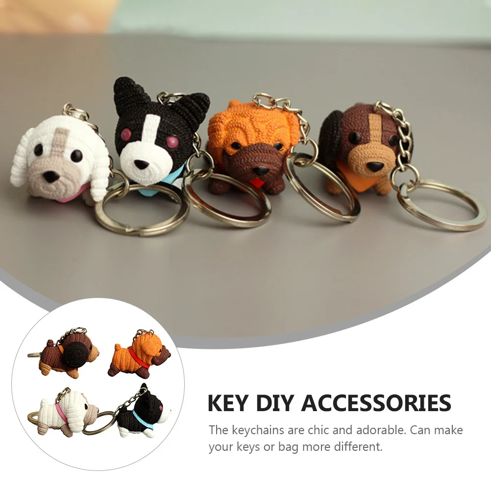 

4Pcs Mini Dog Theme Key Hanging Pendants Fashionable Keychain Set for Daily Use Travel School Office Alloy