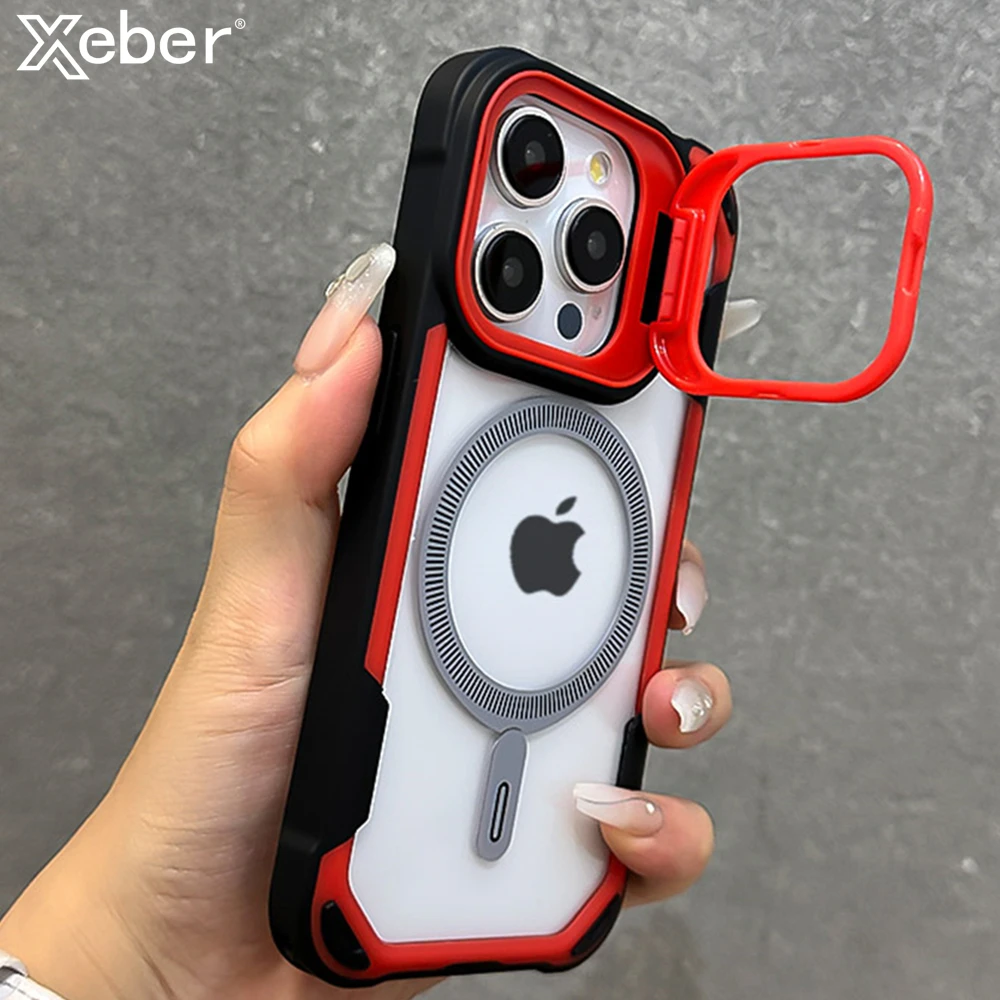 Shockproof Armor Stand Lens Protection Case For iPhone 16 15 14 13 12 11 Pro Max Plus For Magsafe Magnetic Wireless Charge Cover