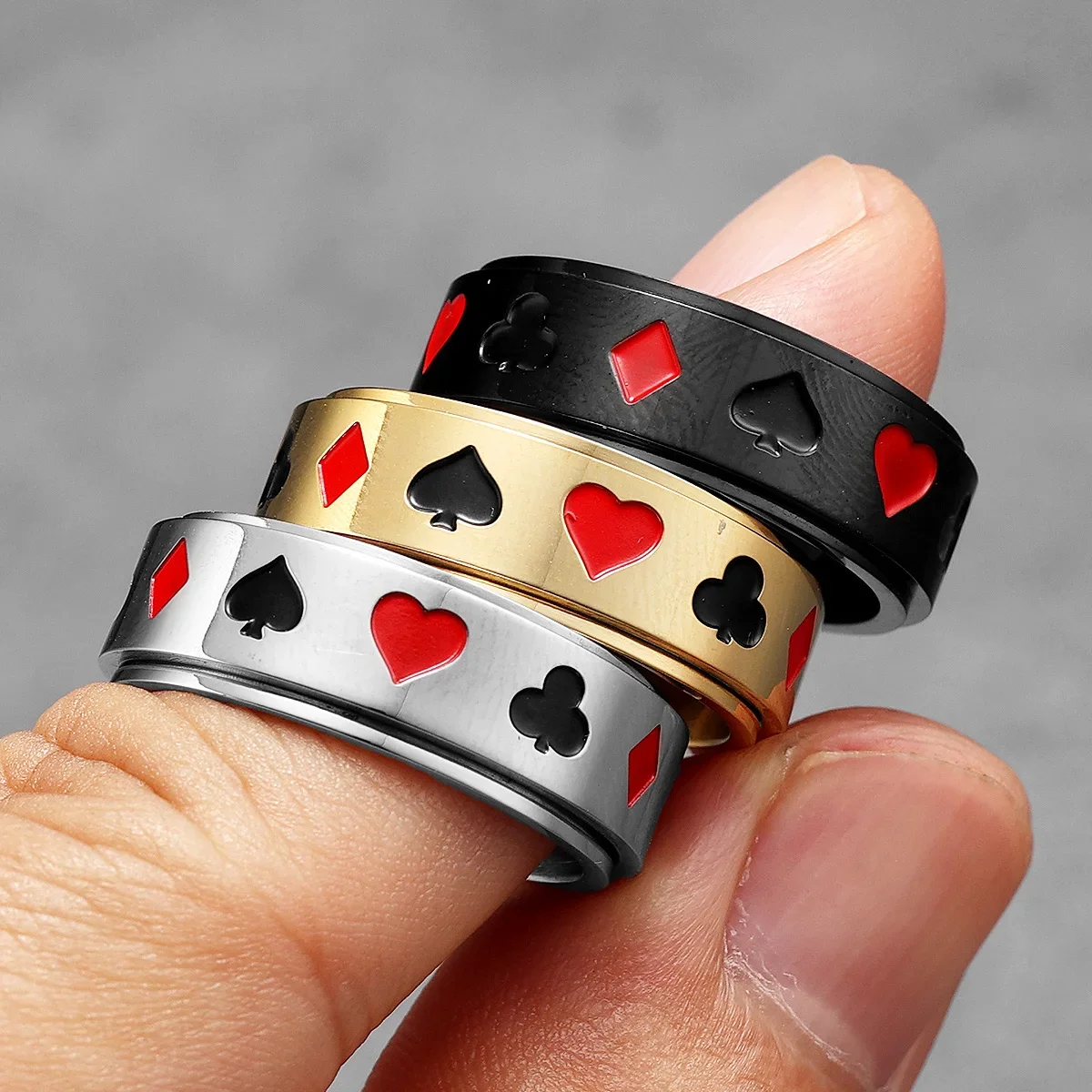 Lucky Poker Fidget Spinner Men Rings Stainless Steel Punk Luxury New In Women Jewelry Fashion Accessories Gift Wholesale