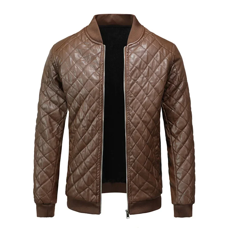 

Autumn Winter Men's PU Leather Jacket Vintage Casual Warm Moto Biker Faux Leather Coats Male Fashion Stand Collar Zipper Outwear