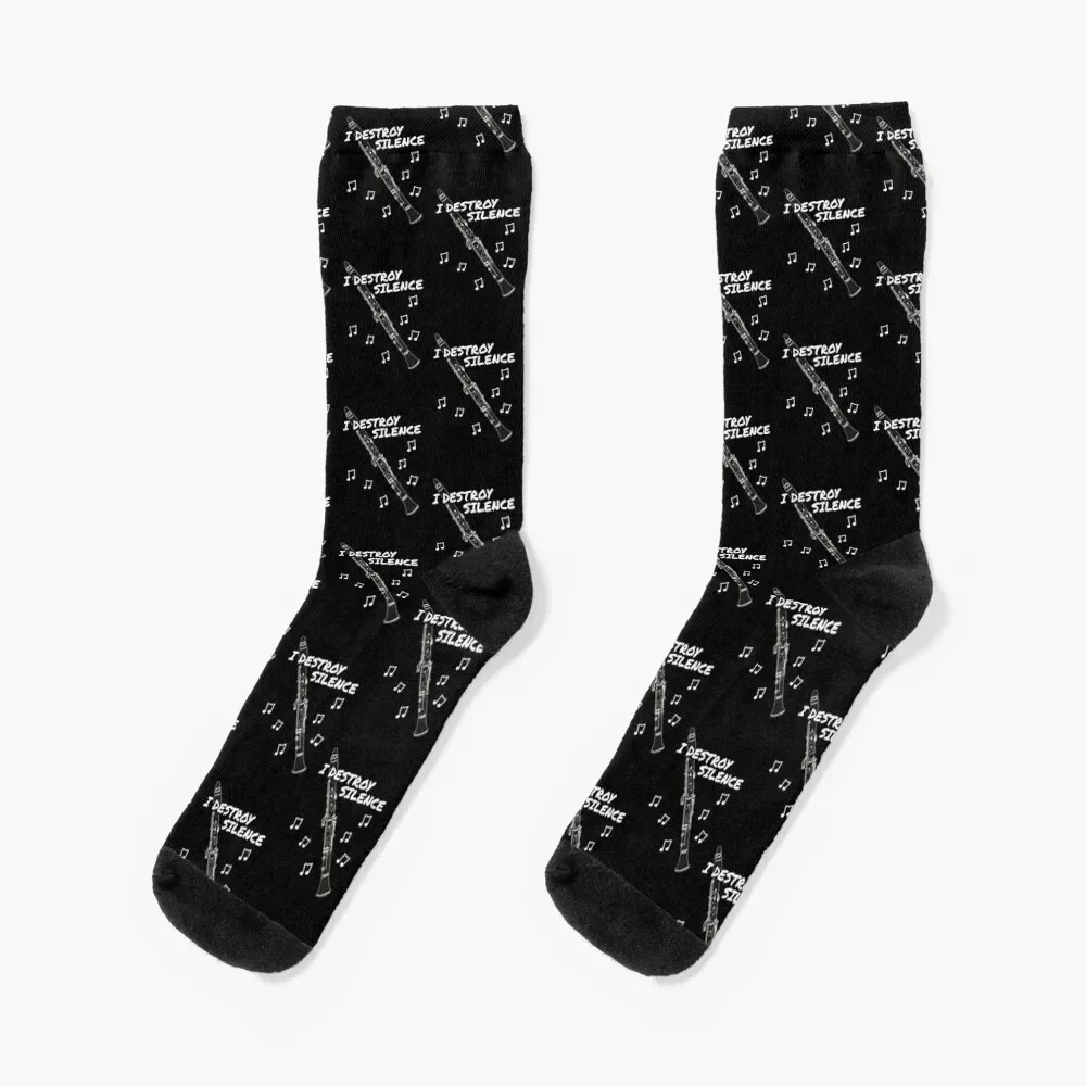 

I Destroy Silence Clarinet Player Clarinetist Musician Socks Stockings man luxury kawaii Girl'S Socks Men's
