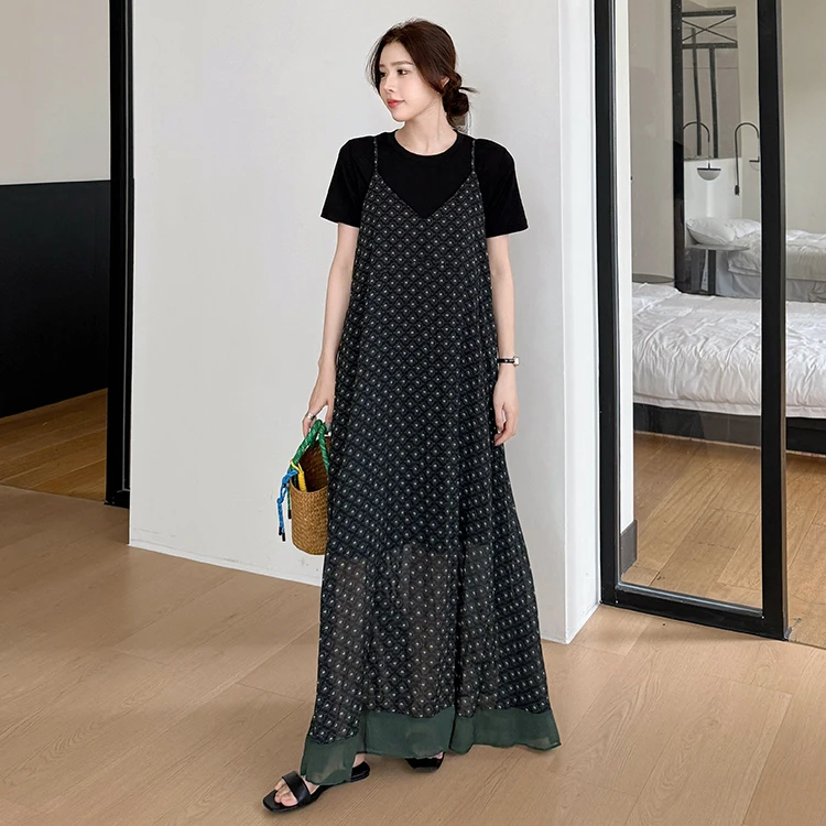 

Summer 2026 New plus Size Color Block Lazy Vacation Style Long Sleeveless Dress Tall Women's Clothing Ethnic Stage Costume