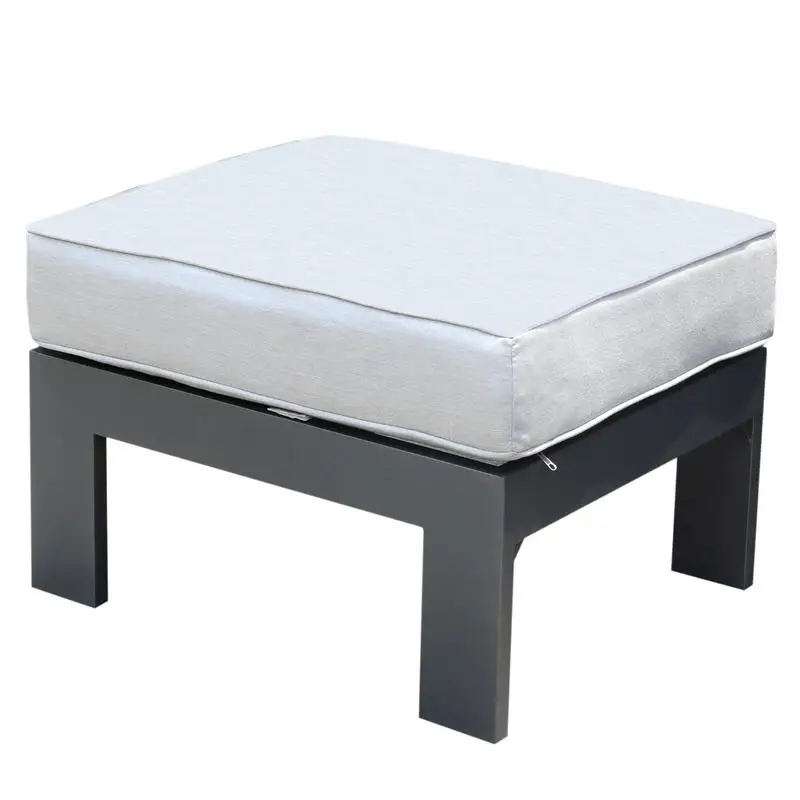 

Aluminum Ottoman Footstool with Cushion, Powdered Pewter Finish, Indoor Outdoor Use
