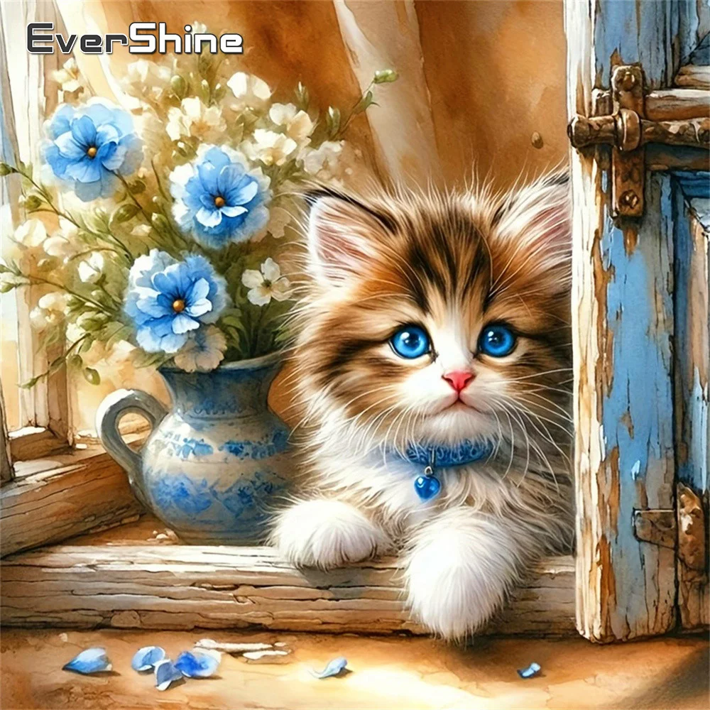 

Алмазная мозаика Evershine: 5D-картина «Кот» своими руками, вышивка стразами, животное, полный квадратный бриллиант, рисунок, цветы, декор для стен