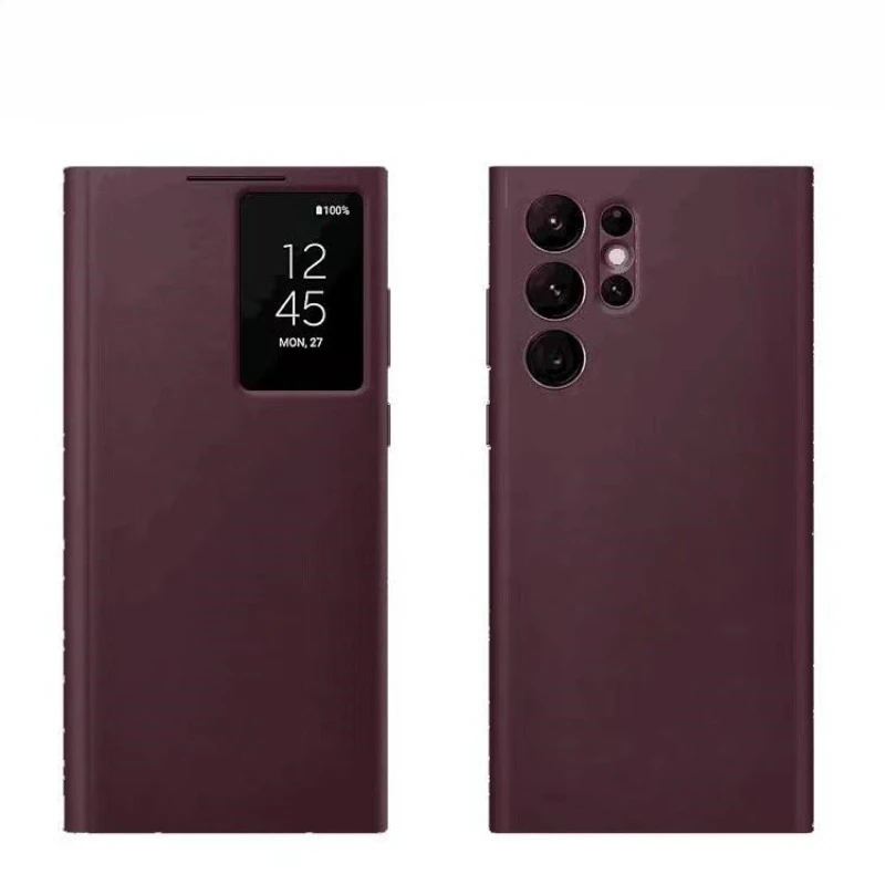 New Smart Clear View Flip Mirror Phone Case For Samsung Galaxy 5G S22Ultra Intelligent with chip PC Leather Protective Covers