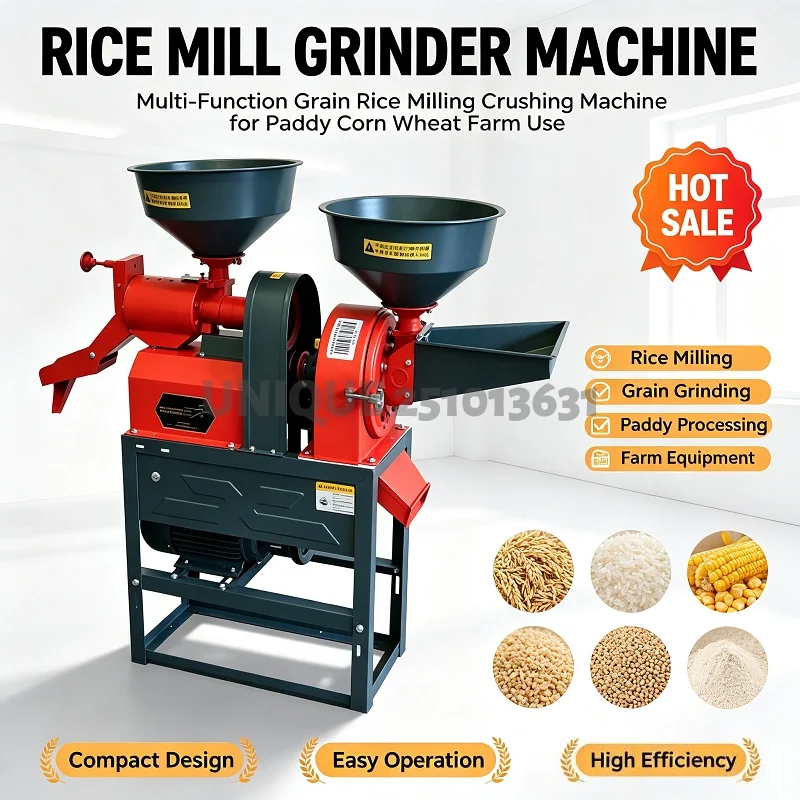 Electric 220V Farm Combined Rice Husk Mill Grinder Machine  Multifunctional Rice Corn Flour Milling Crushing Machines For Sale