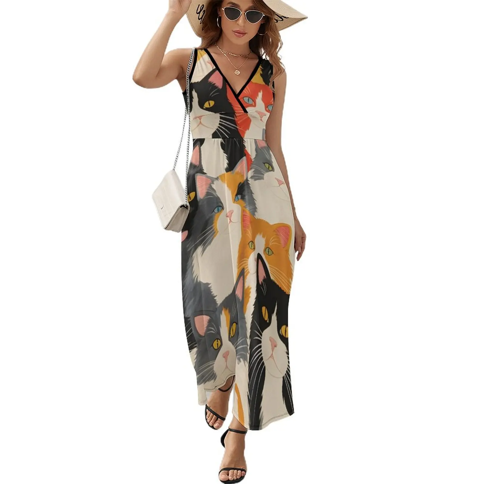 

Colorful Cats Sleeveless Dress Women's clothing Evening dresses