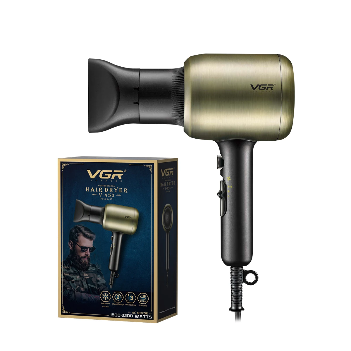 VGR Professional Hair Dryer 1800-2200W Powerful Electric Blow Dryer High Speed Salon Overheating Protection Hair Dryer V-453