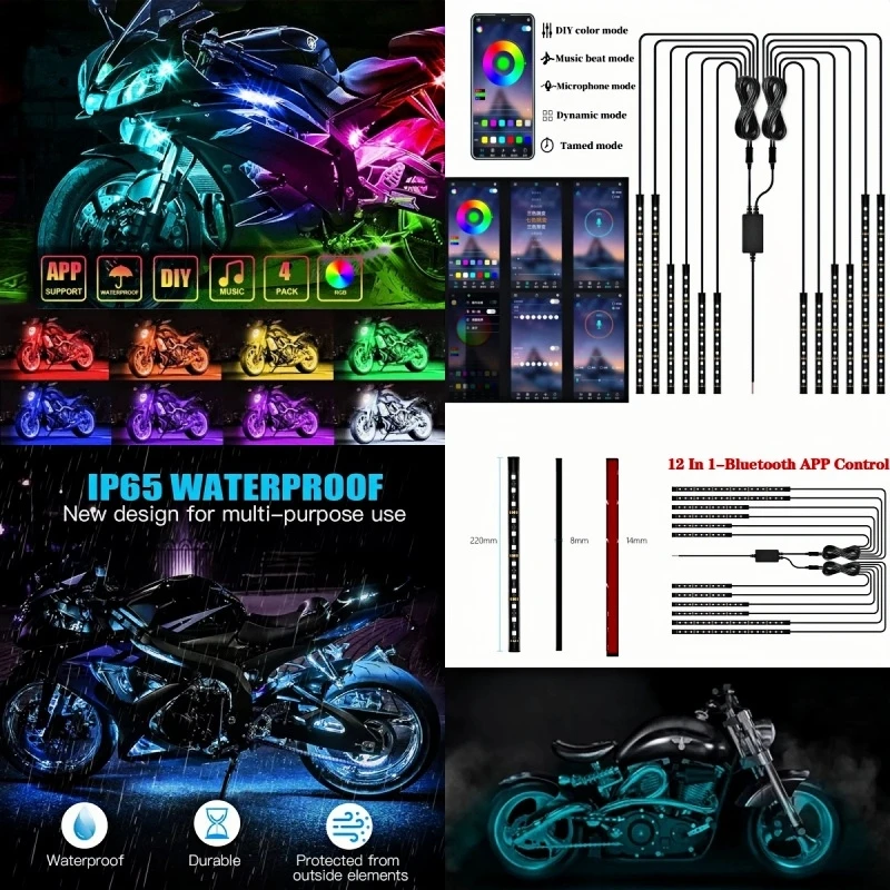 

12V Motorcycle LED Decorative Ambient Lamp Backlight 5050 SMD Flexible Waterproof RGB APP Smart Bluetooth Moto Atmosphere Light