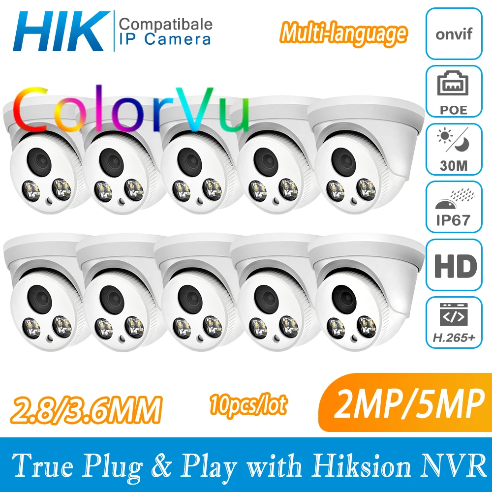 Hikvision Compatible ColorVu 5MP Dome POE IP Camera 8MP Home Security CCTV Camera 1080P 30m  H.265 P2P Plug&play IPC