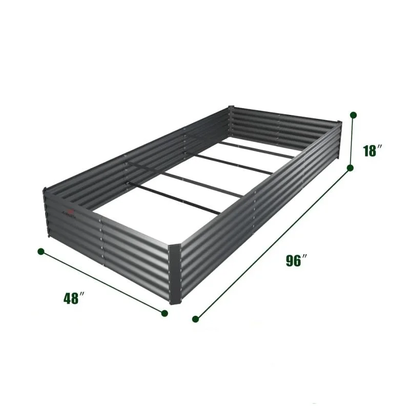 Grey Rectangular Metal Raised Garden Bed Set - Versatile, Sturdy Modular Design, Good for Urban Gardening Flowers and Vegetables