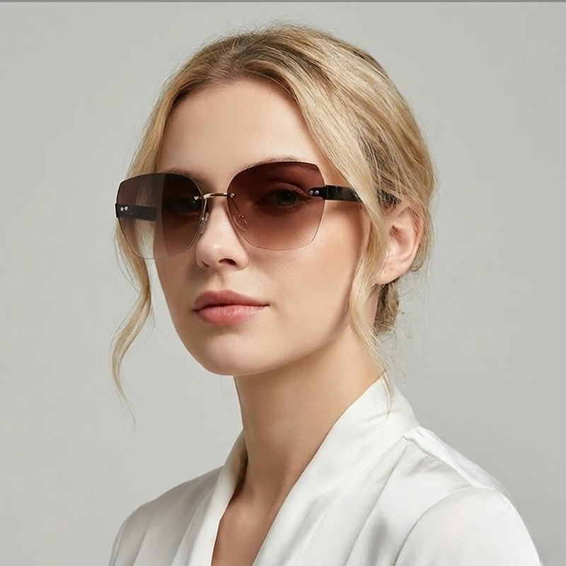 

Новые безрамочные солнцезащитные очки для женщин в европейском и американском стиле, модные, для вождения, с защитой от ультрафиолета, усовершенствованные.