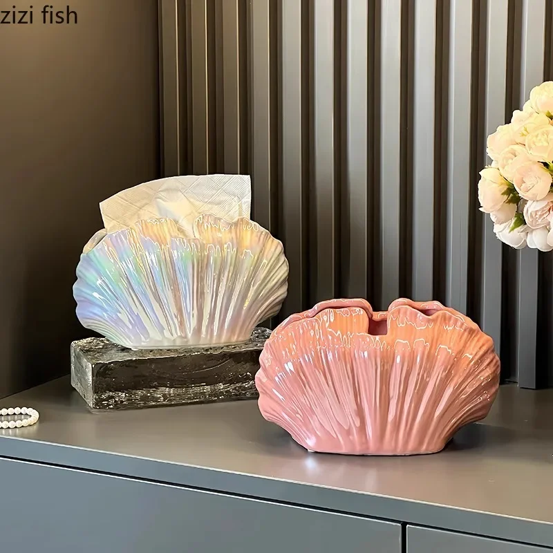 

Luxury Shell Ceramic Tissue Box, Elegant Light Luxury Desktop Storage Napkin Box, Creative Home Decor for Living Room Coffee
