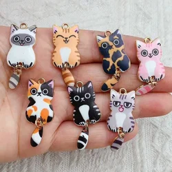 10PCs Cartoon Enamel Cat Charms Animal Cartoon Pendants Gold Color Metal DIY Bracelets Necklace Jewelry Making