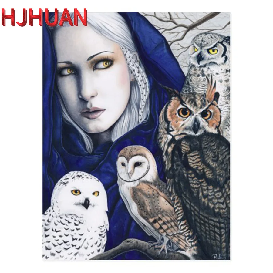 

5D DIY Diamond Painting Wisdom Owls Shaman Fantasy women Picture Of Rhinestones animal Diamond Embroidery Mosaic Home Decoration